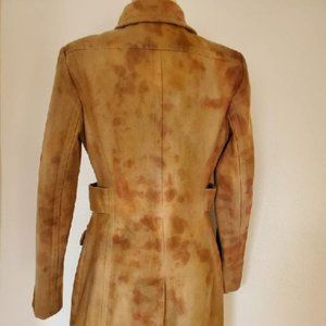 Wool trench pea coat camo brown tan beige green 6 8 10 small M camel dyed jacket